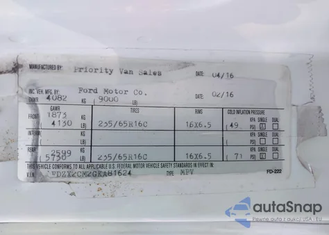 2016 Ford Transit-350 Xl from USA, damaged, VIN 1FDZX2CM2GKA81624